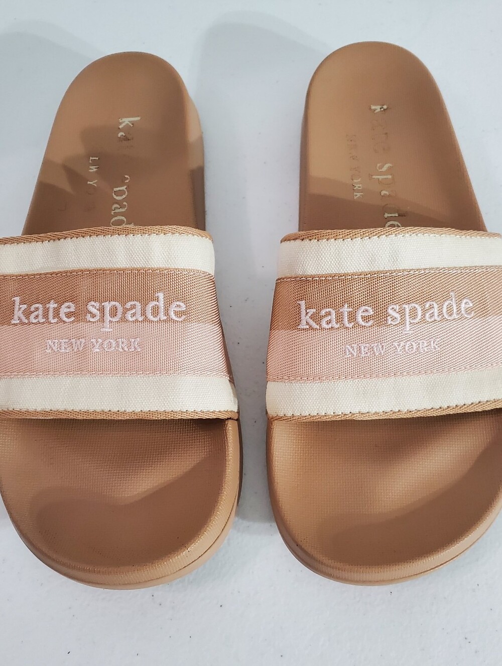 kate spade Sz 7B New York Women's Tan & Cream Slide Sandals